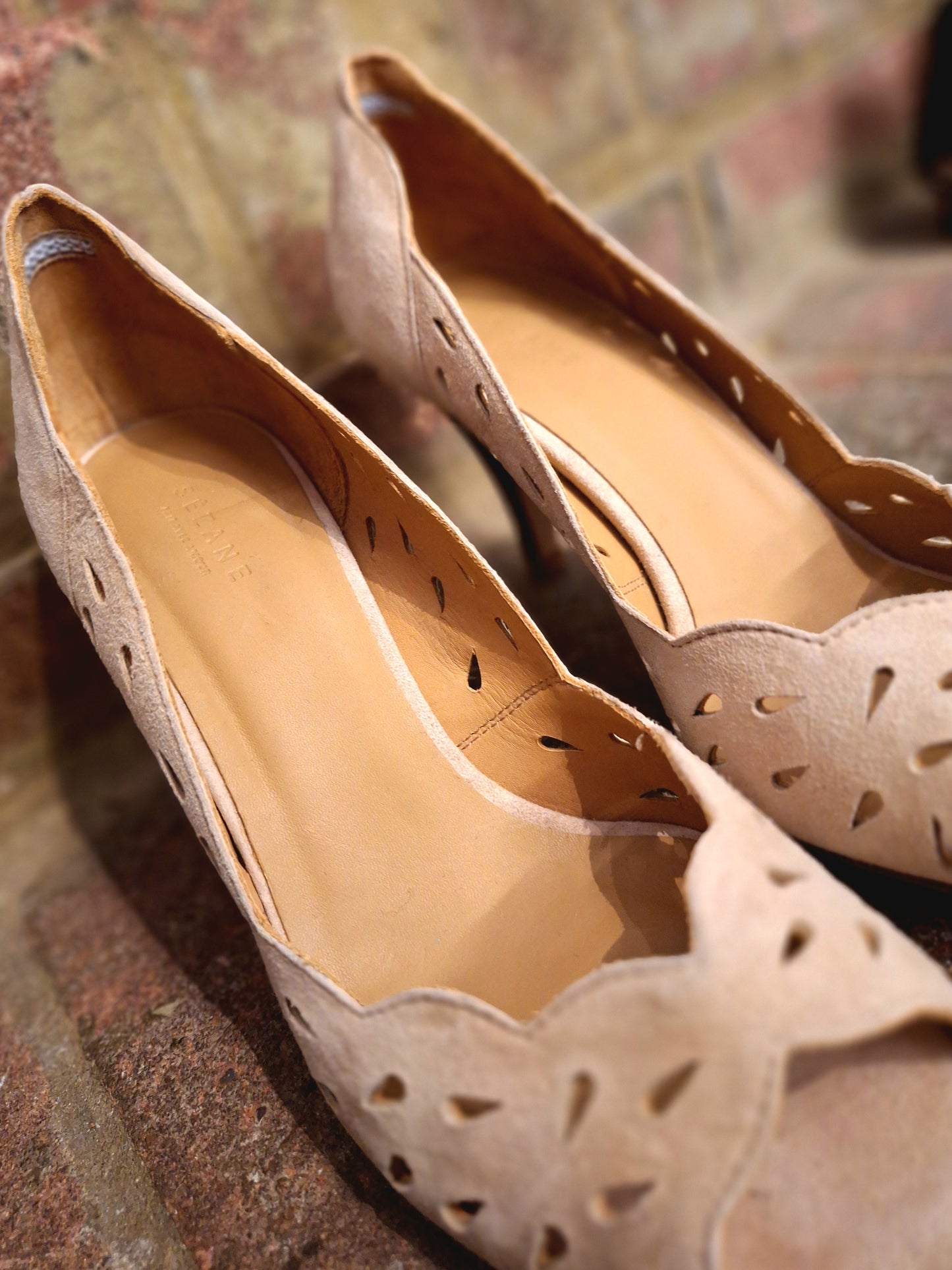 Sezane taupe peep toe shoes 6