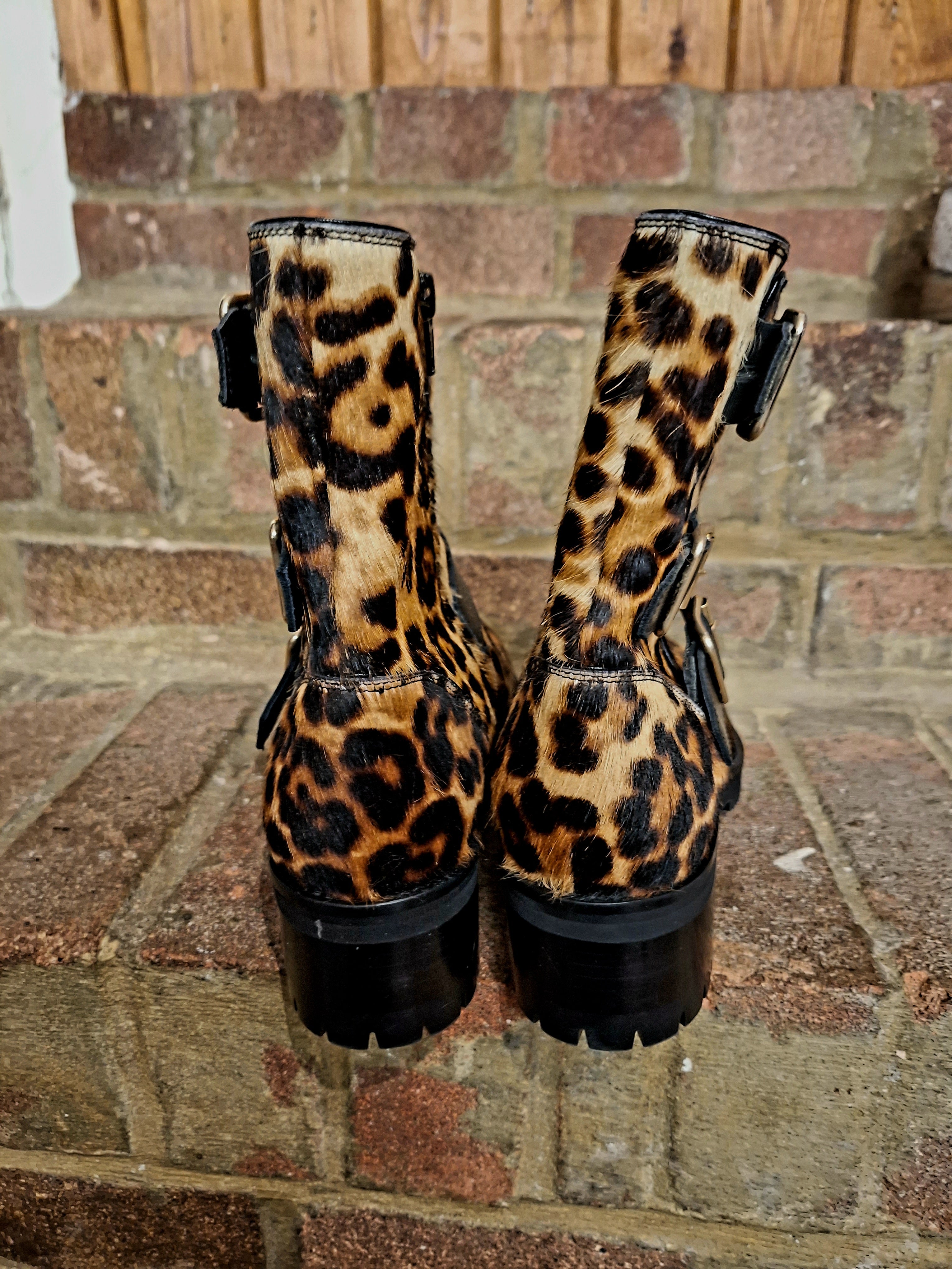 Leopard print cheap biker boots