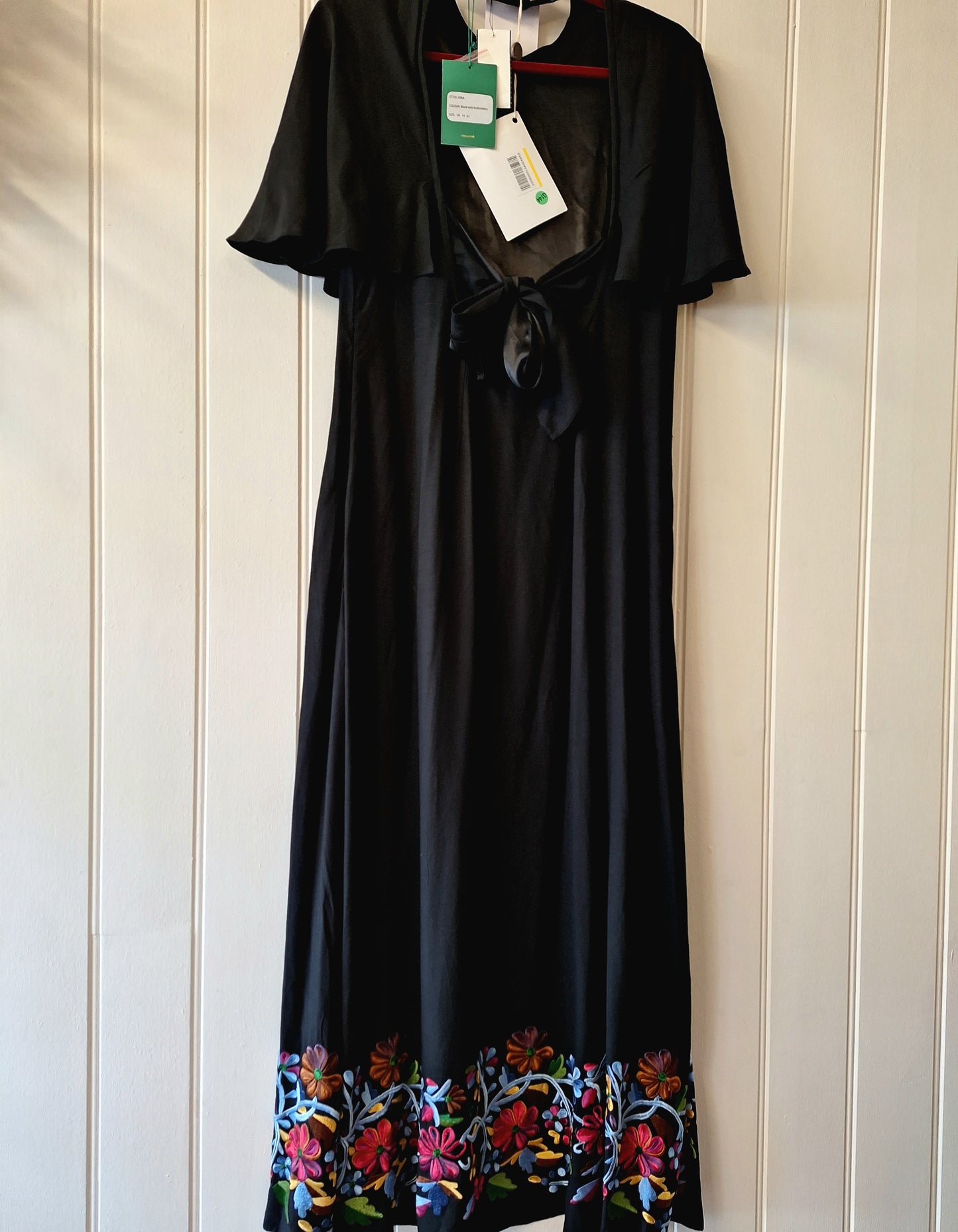 RIXO black long floral embroidered dress 14