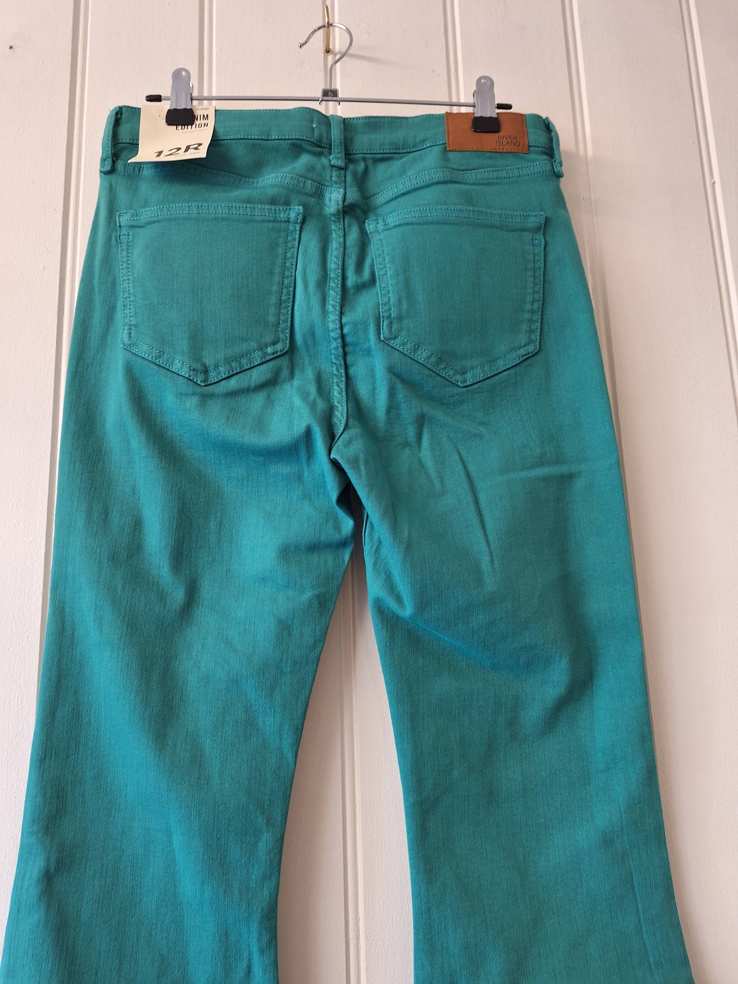 River Island green frayed hemline jeans 12