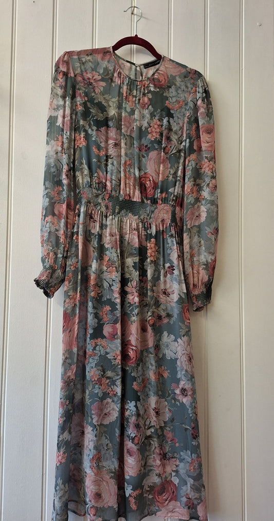 ZARA green and pink floral dress M