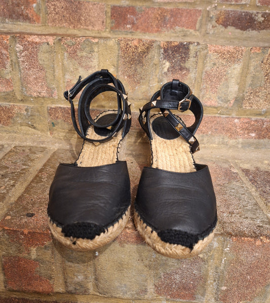 ASH black stud espadrille wedge sandals 6