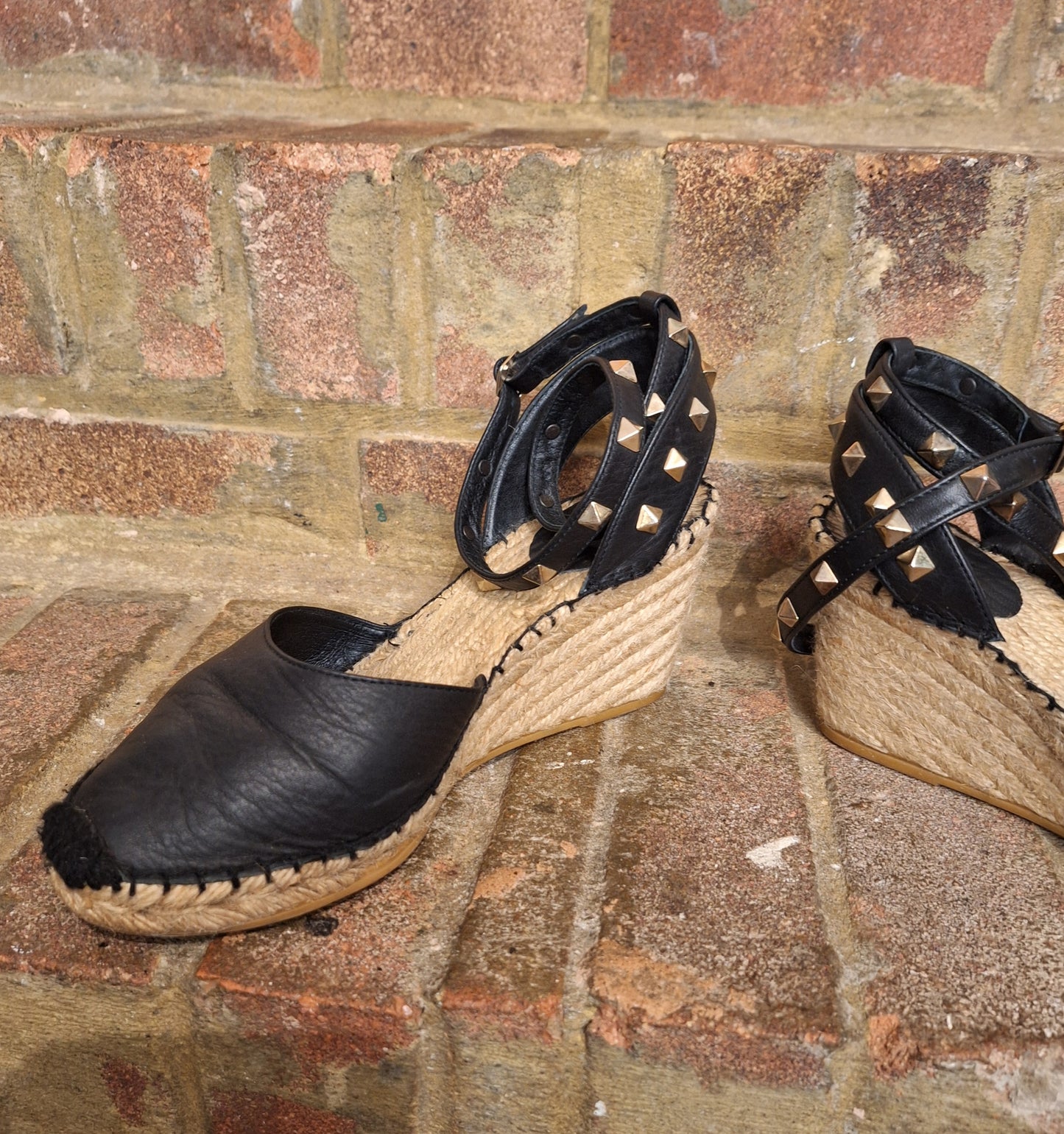 ASH black stud espadrille wedge sandals 6
