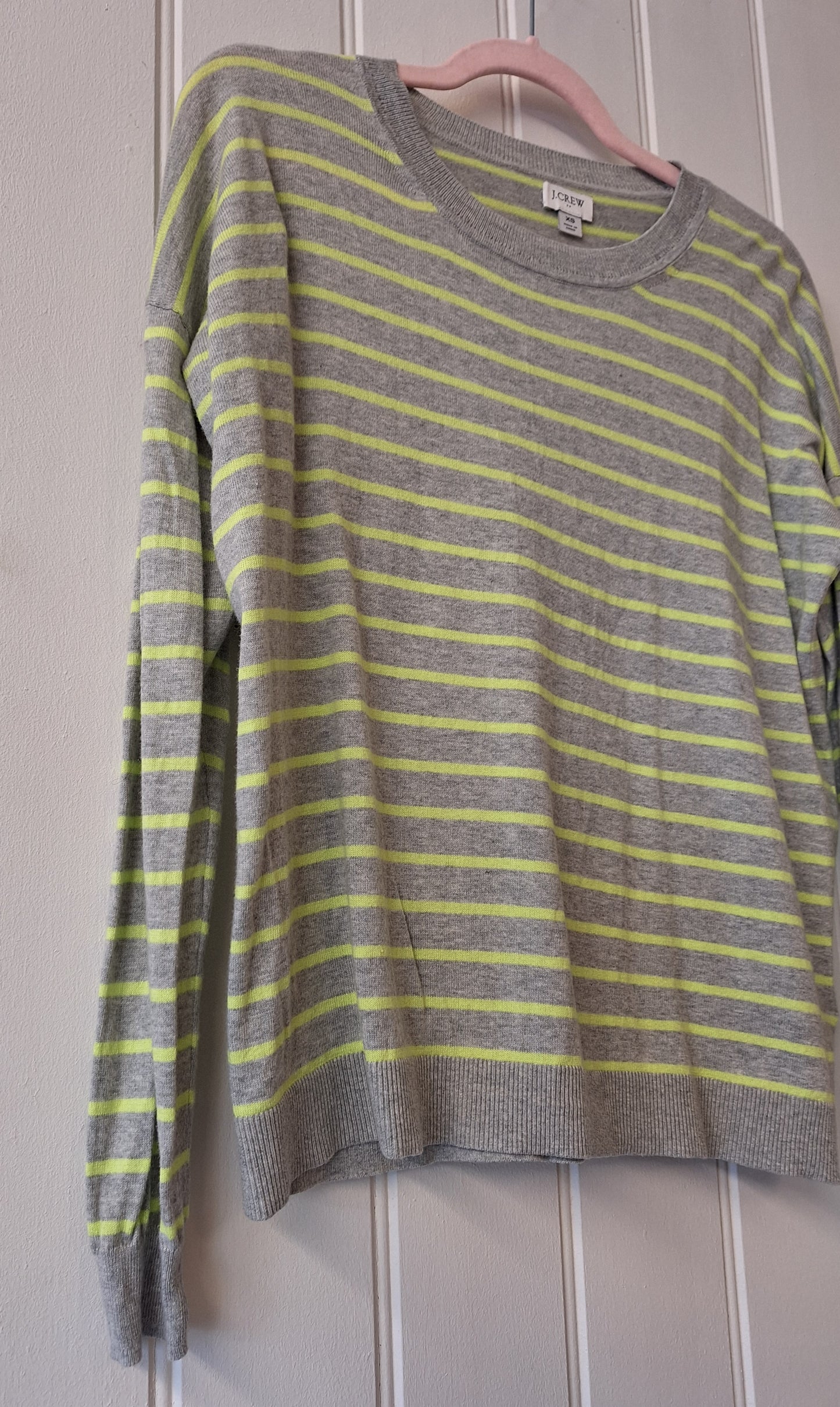 J Crew grey & lime striped knit XS