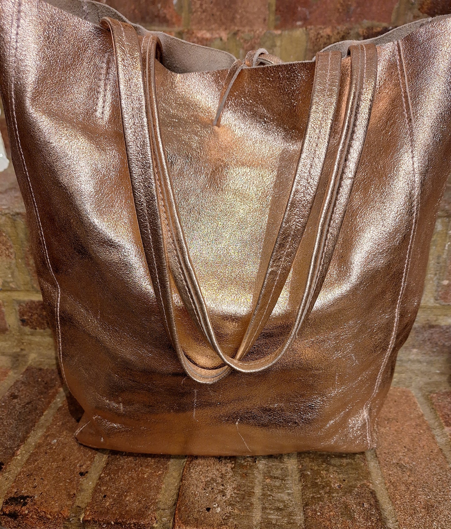 Borse in Pelle rose gold leather tote bag