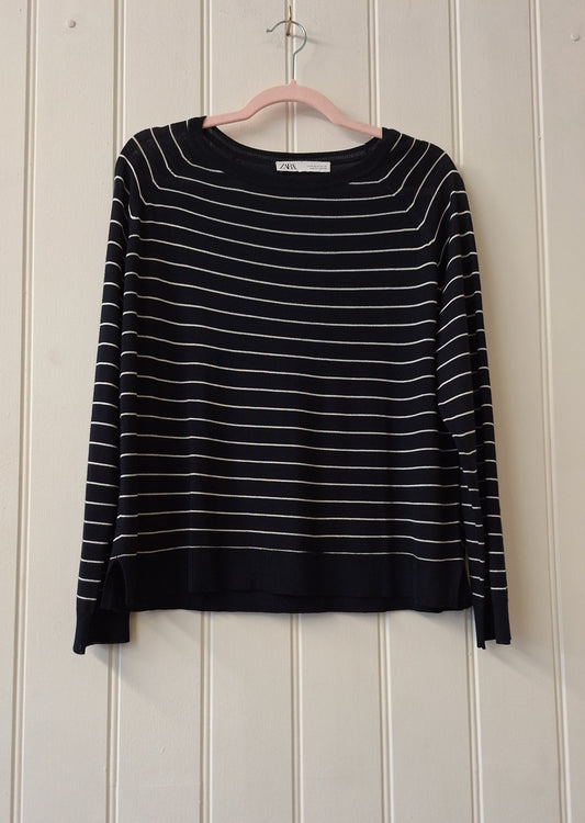 ZARA black and white stripe knit M