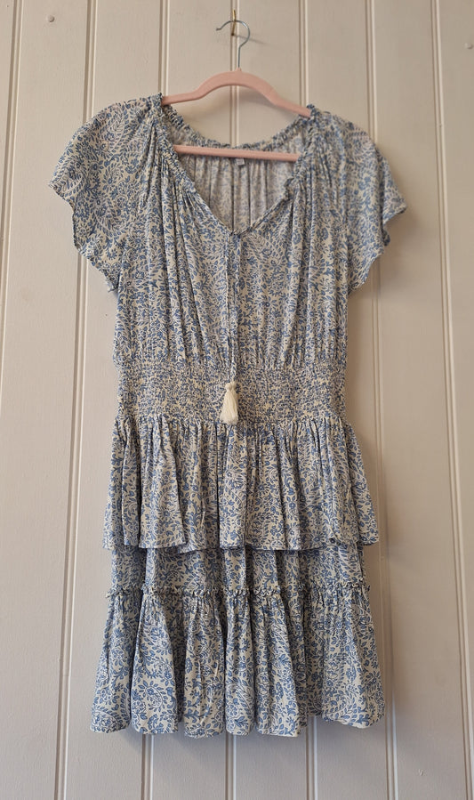 Patrons of Peace blue and white print dress L