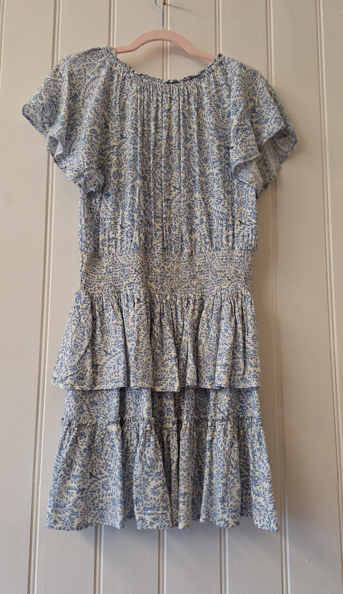 Patrons of Peace blue and white print dress L