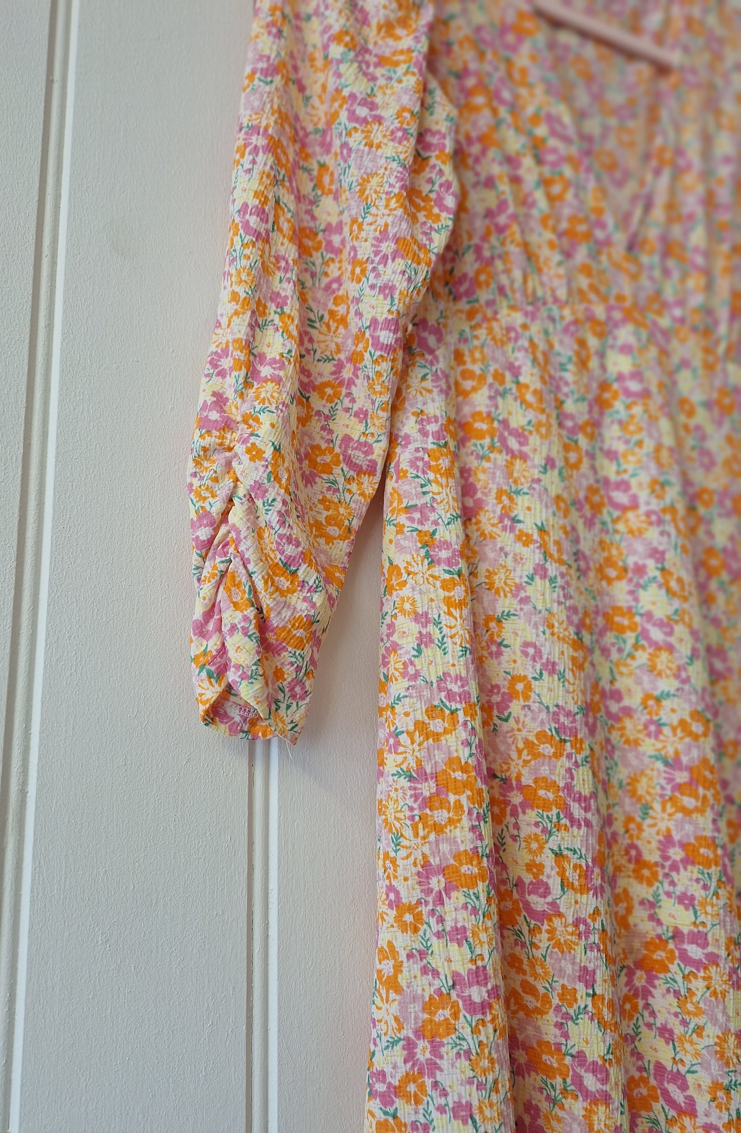ONLY orange and pink ditsy print dress S