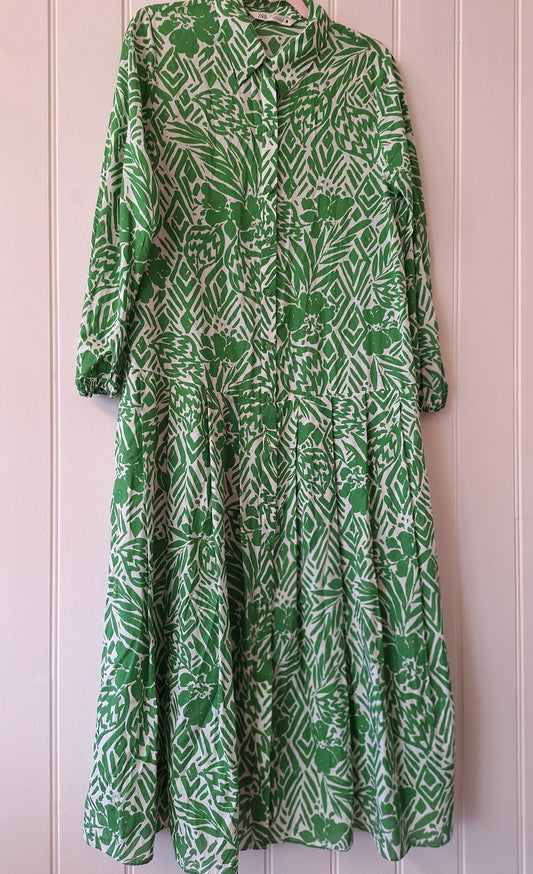 ZARA green and white print dress L