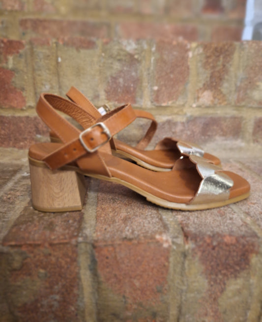 RKS tan and gold sandals 6