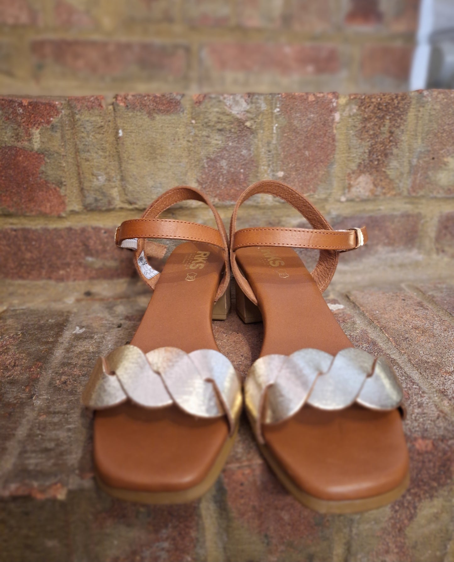RKS tan and gold sandals 6