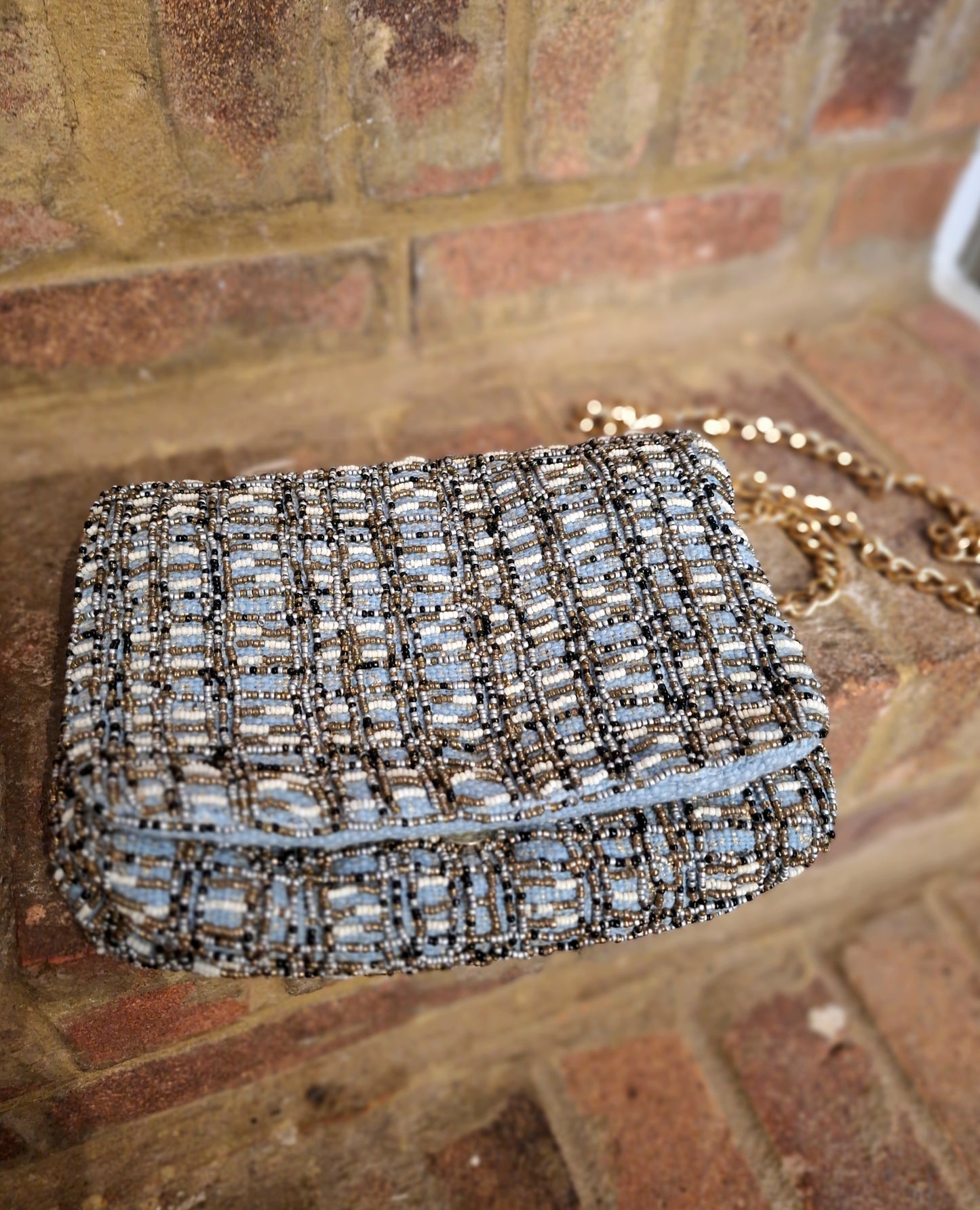 ZARA blue beaded  fabric bag