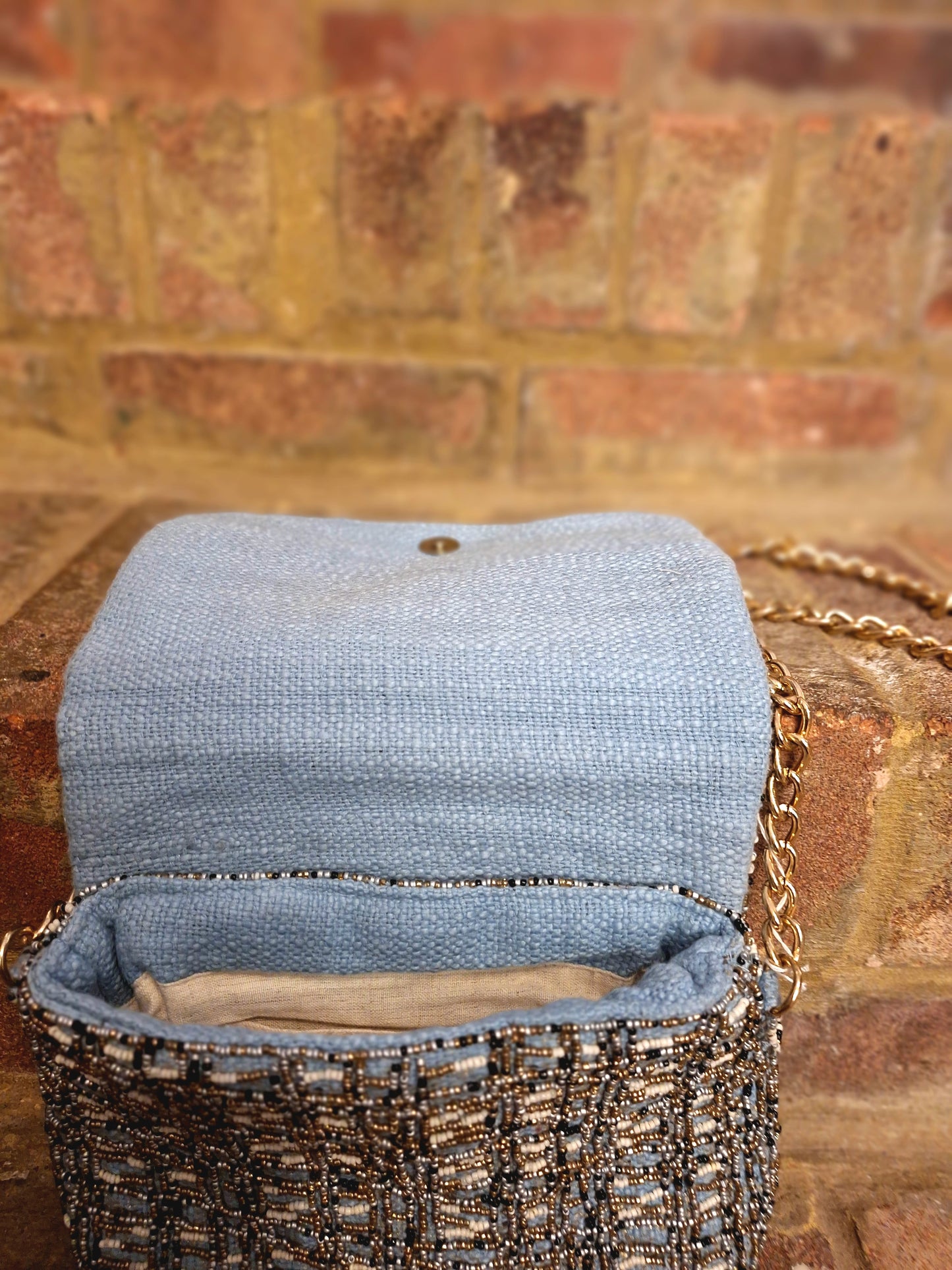 ZARA blue beaded  fabric bag