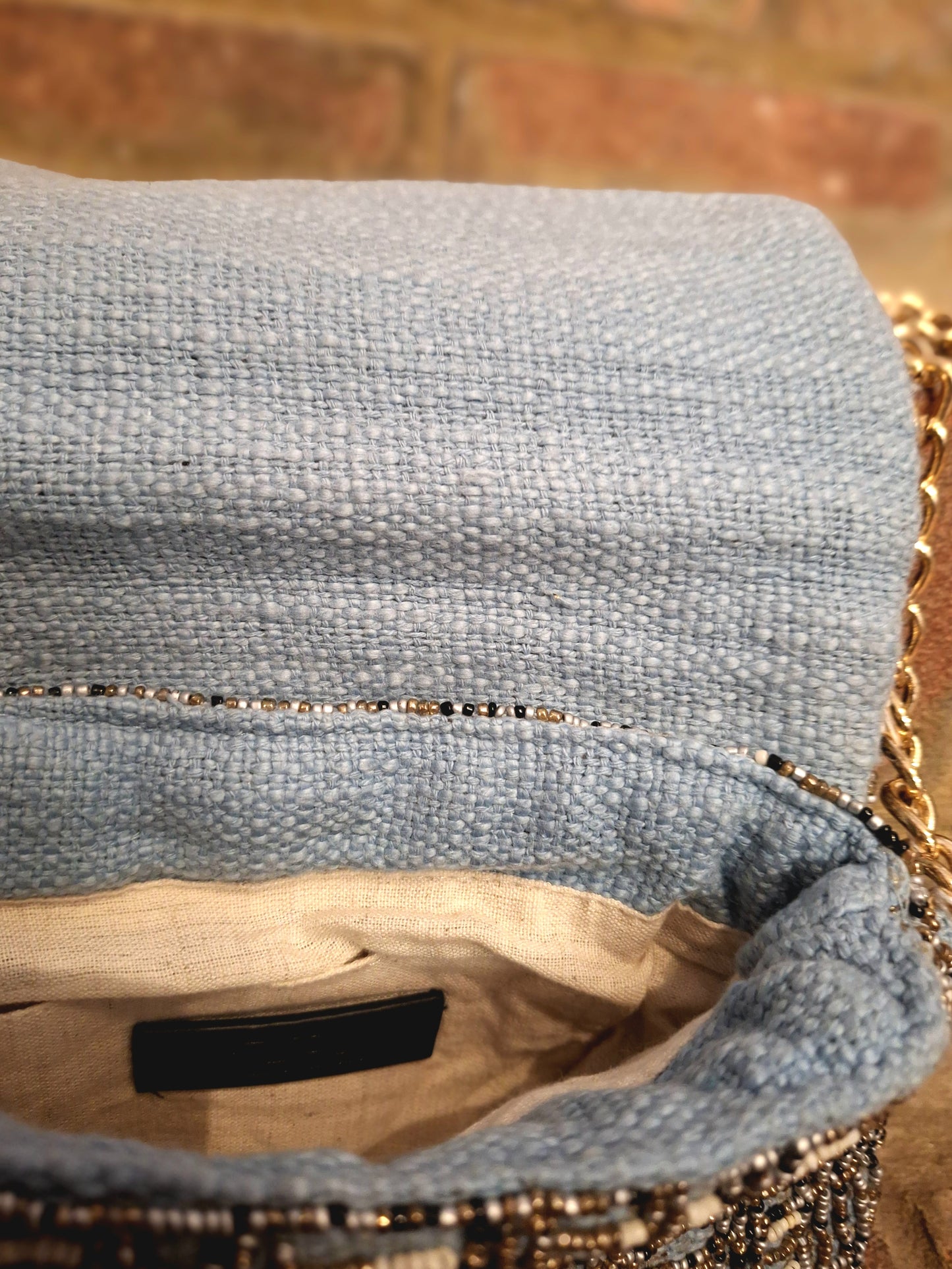 ZARA blue beaded  fabric bag