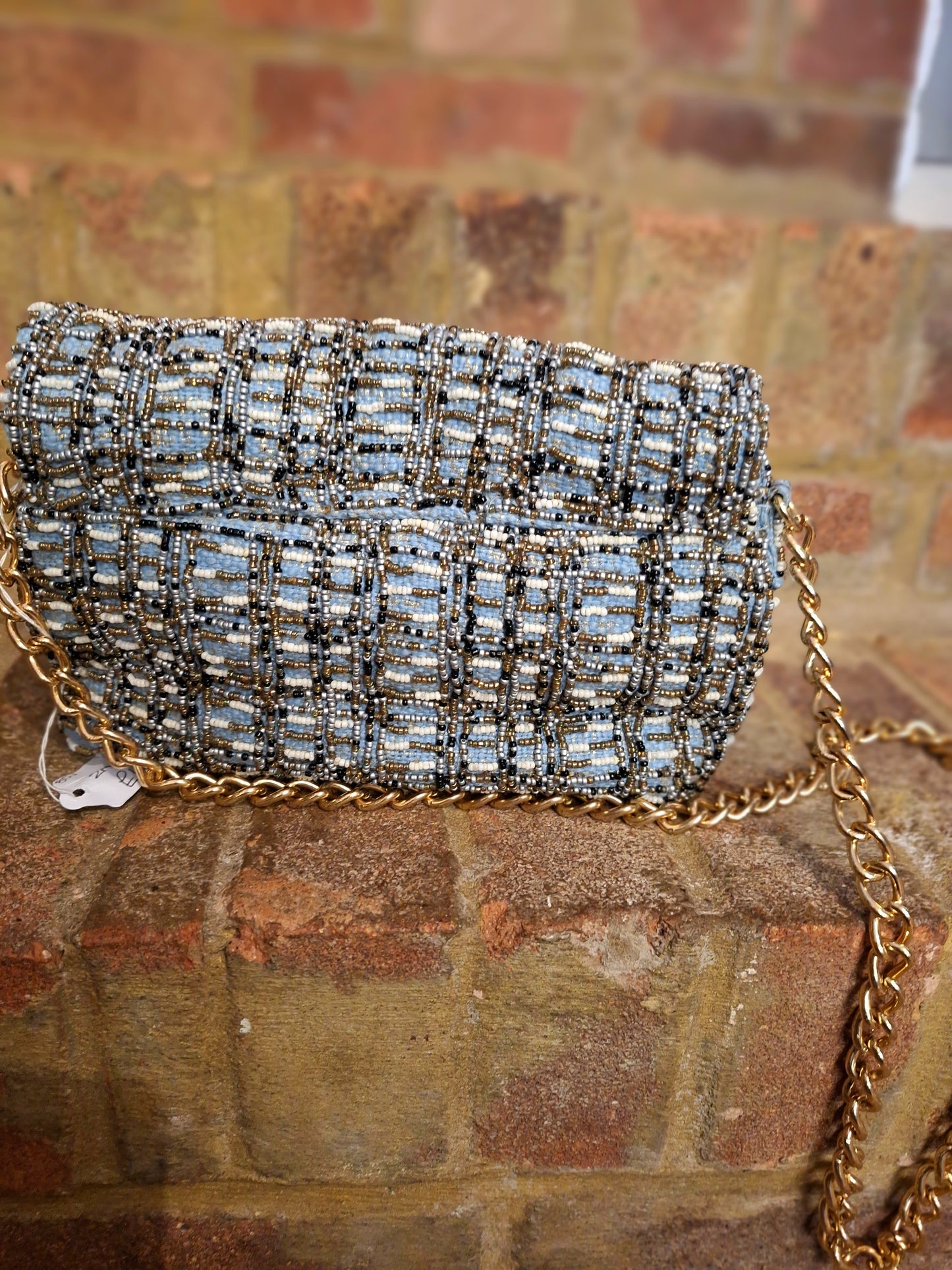 ZARA blue beaded  fabric bag