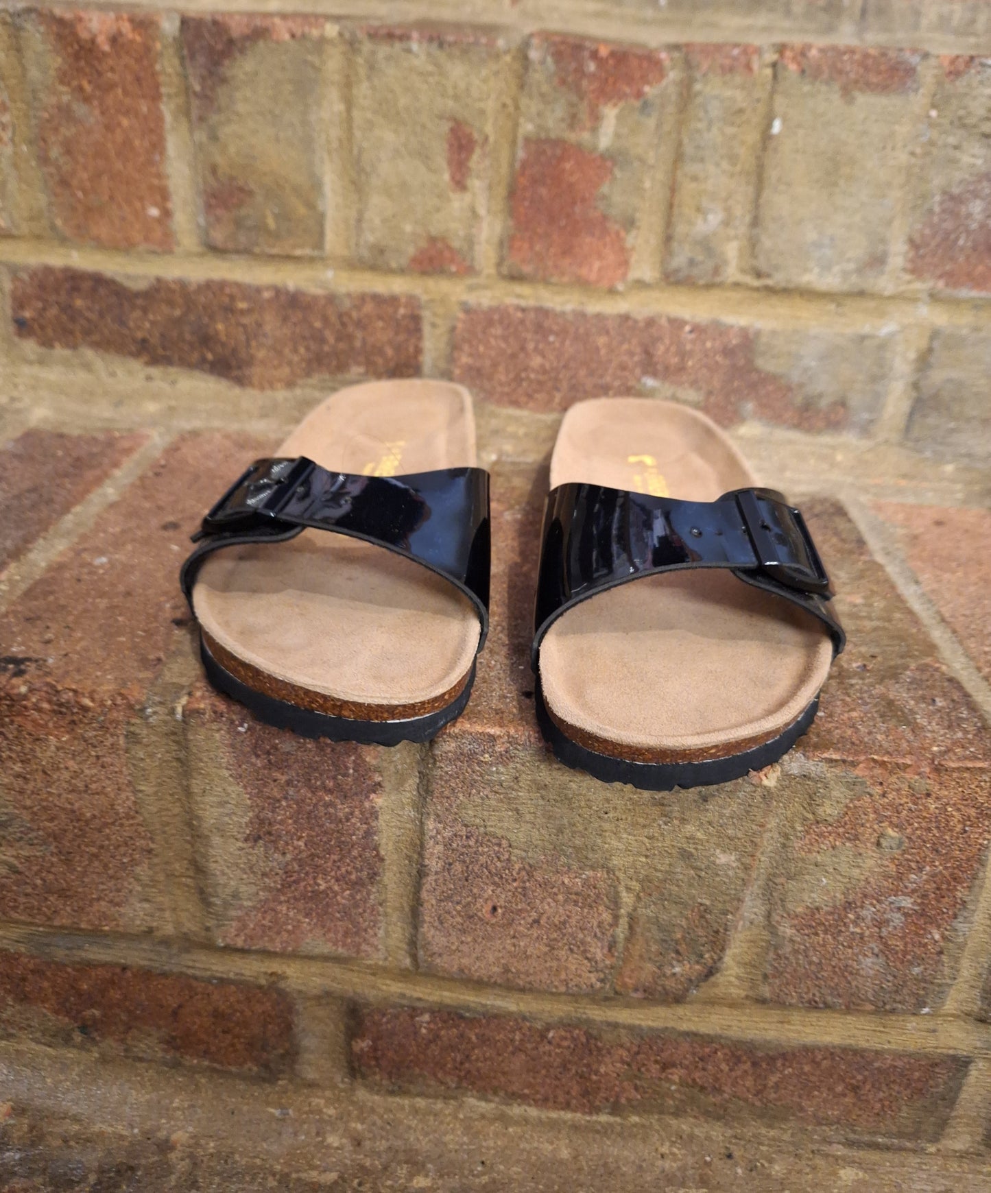 Birkenstocks black patent sliders 5