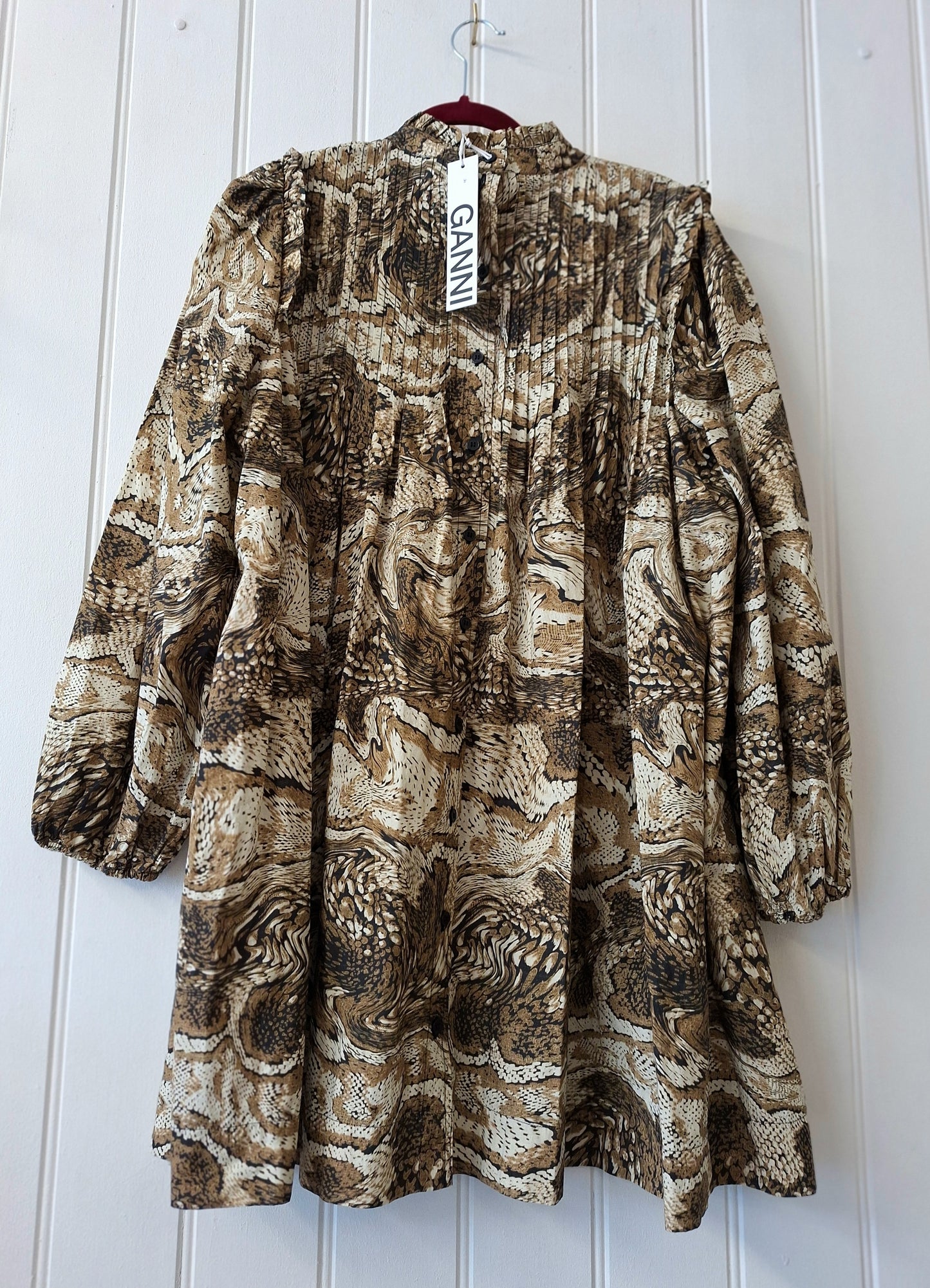 GANNI brown mix print dress 12