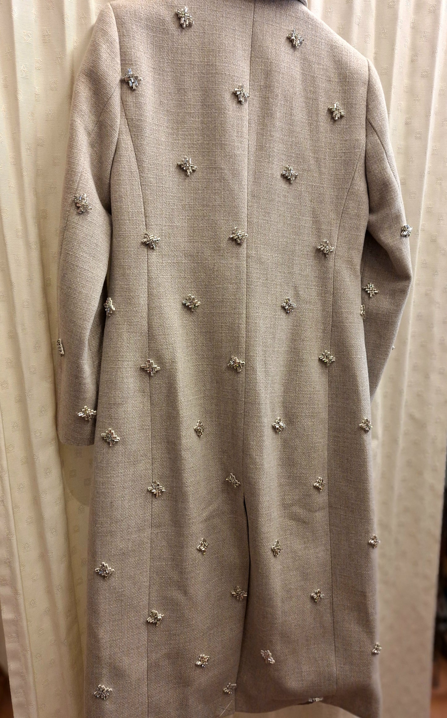 Mint Velvet grey maxi coat with snowflake embellishments S