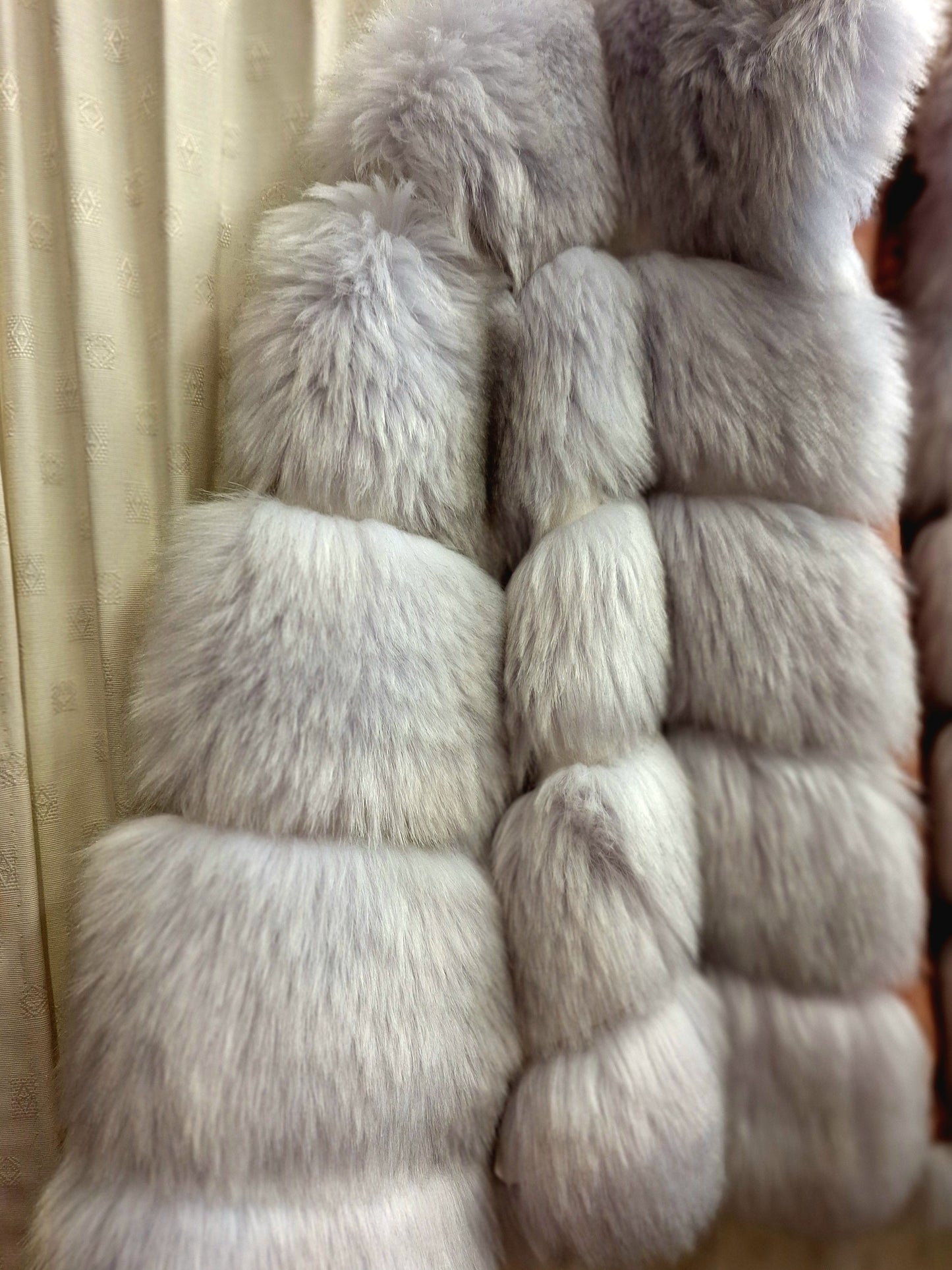 Fashionable silver white PU and faux fur jacket S