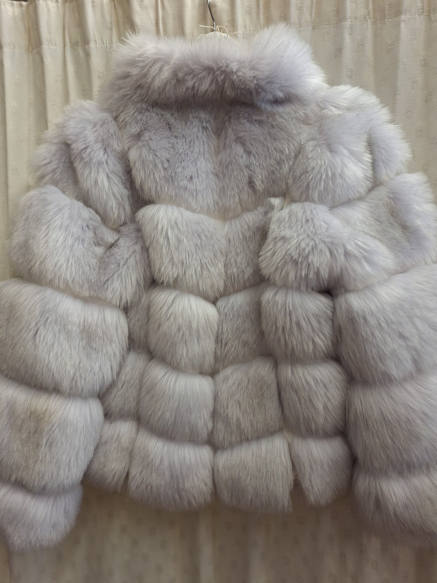 Fashionable silver white PU and faux fur jacket S