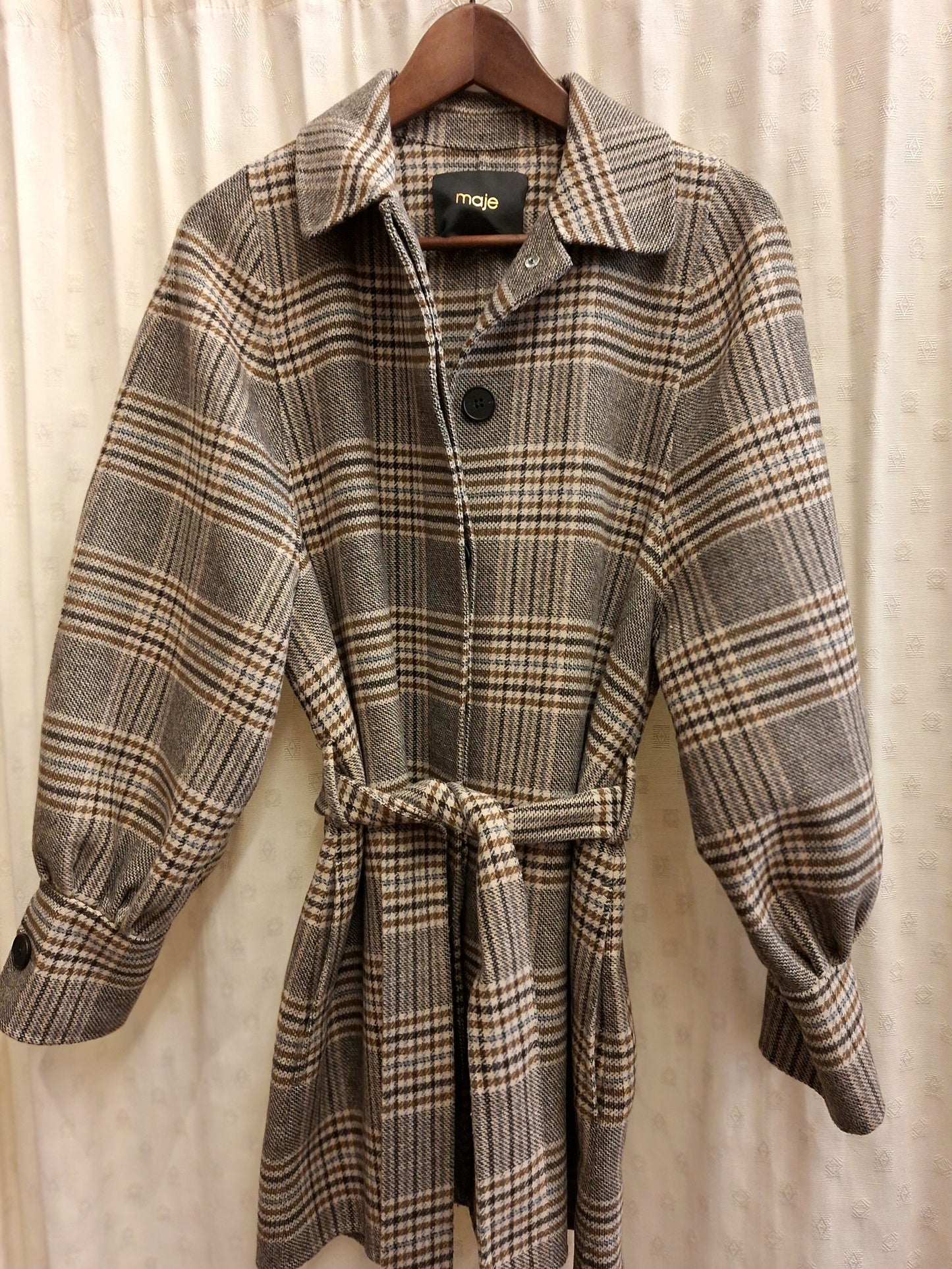 MAJE Black and brown check coat S