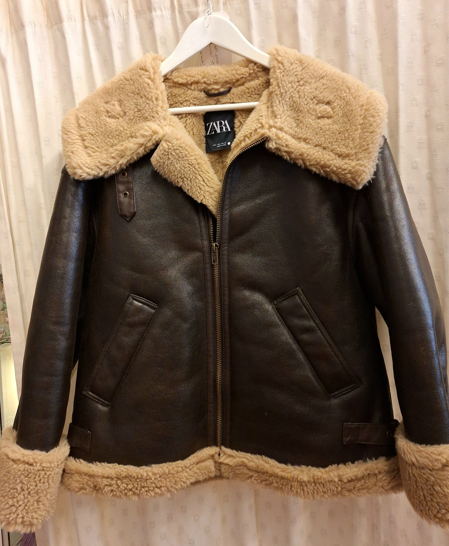 ZARA brown faux leather jacket L