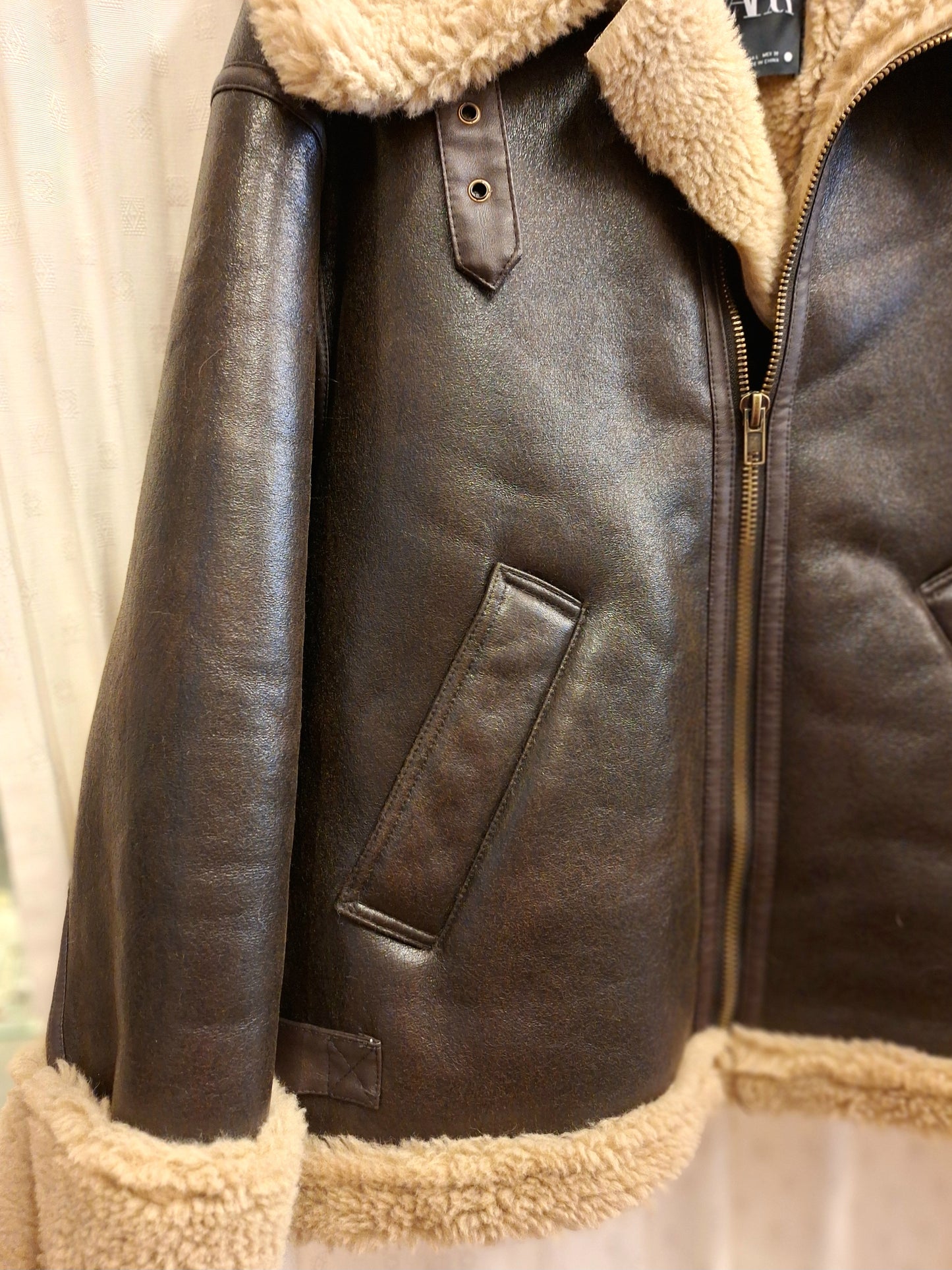 ZARA brown faux leather jacket L