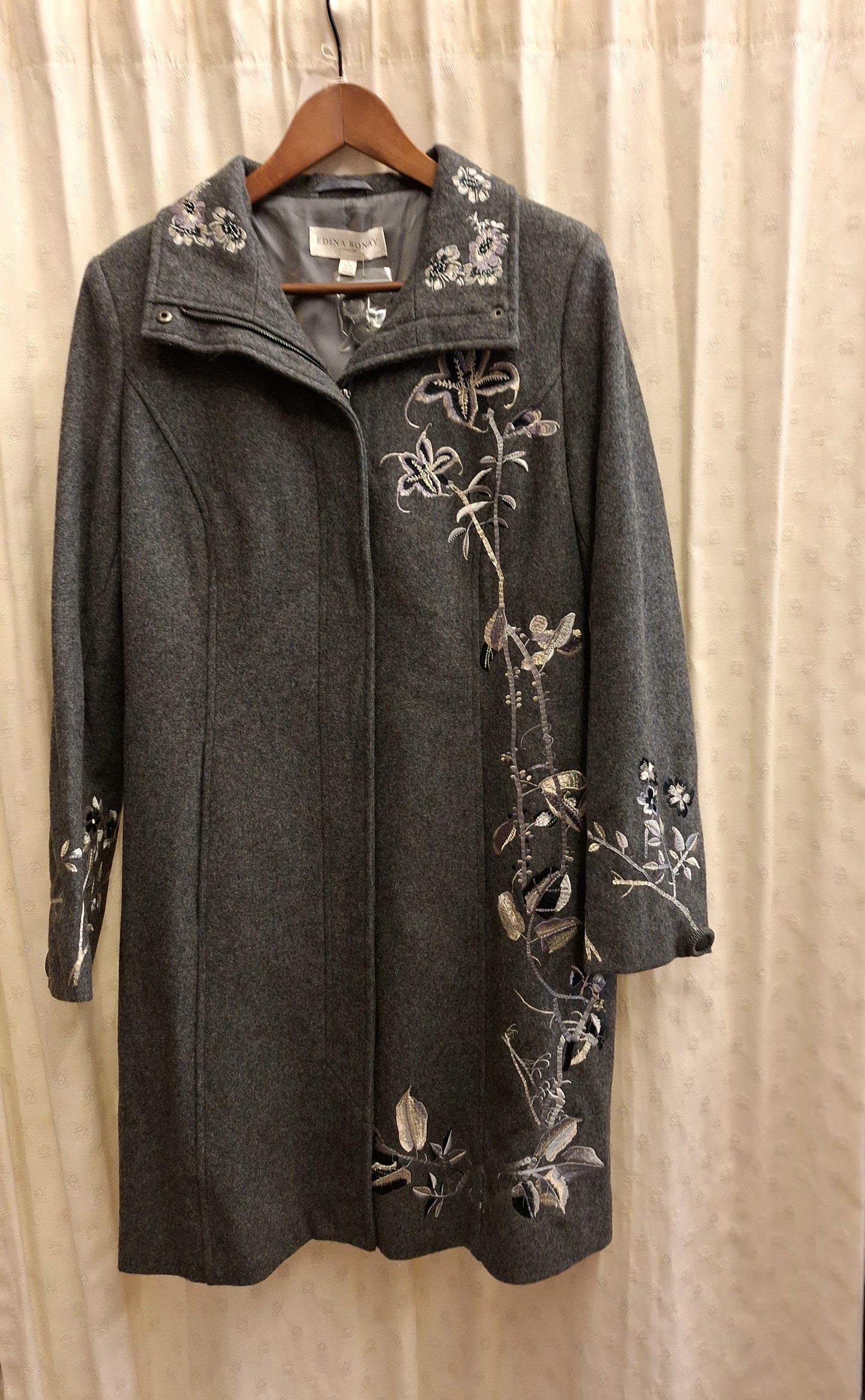 Edina Ronay grey embroidered coat 14