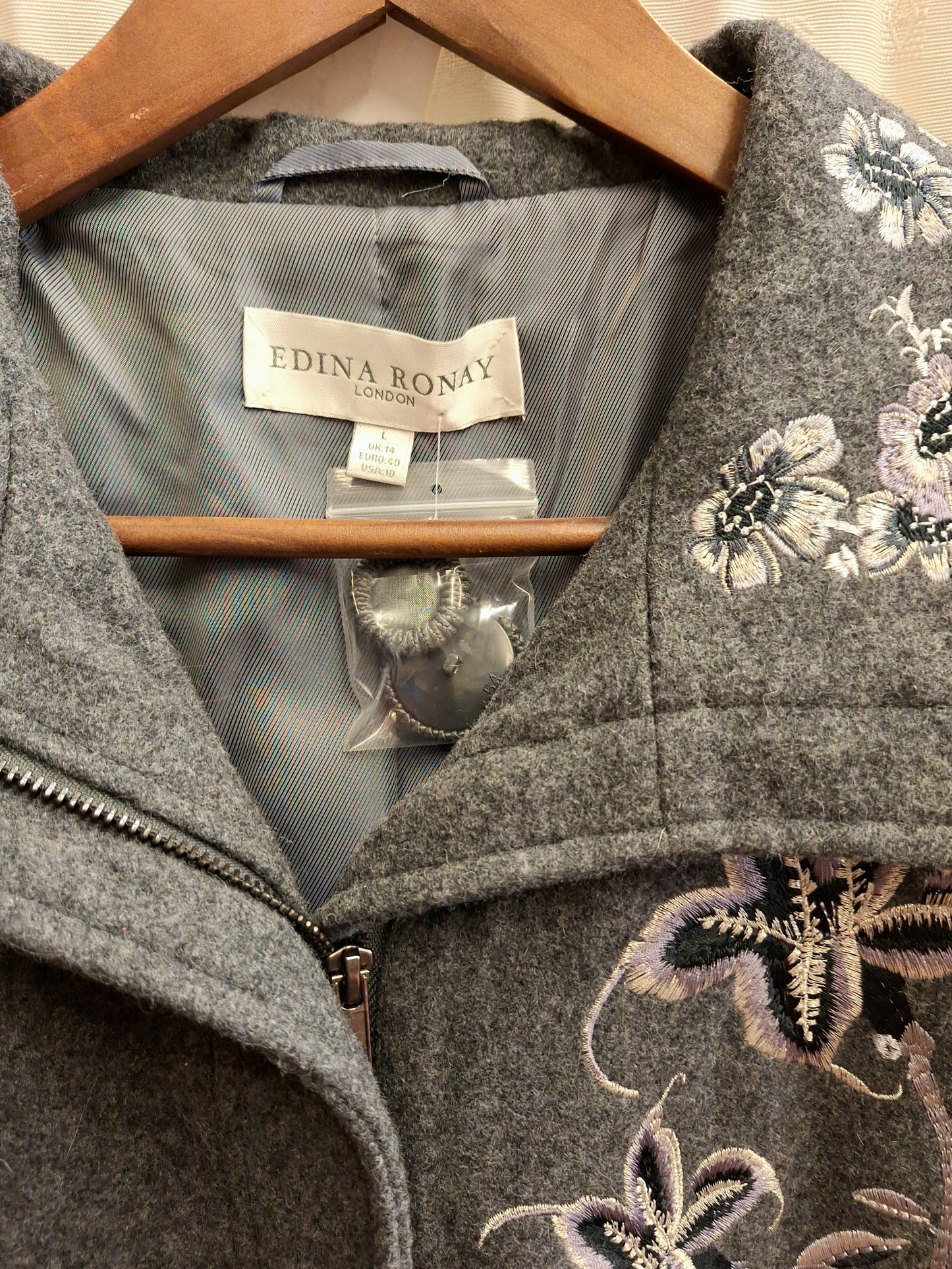 Edina Ronay grey embroidered coat 14