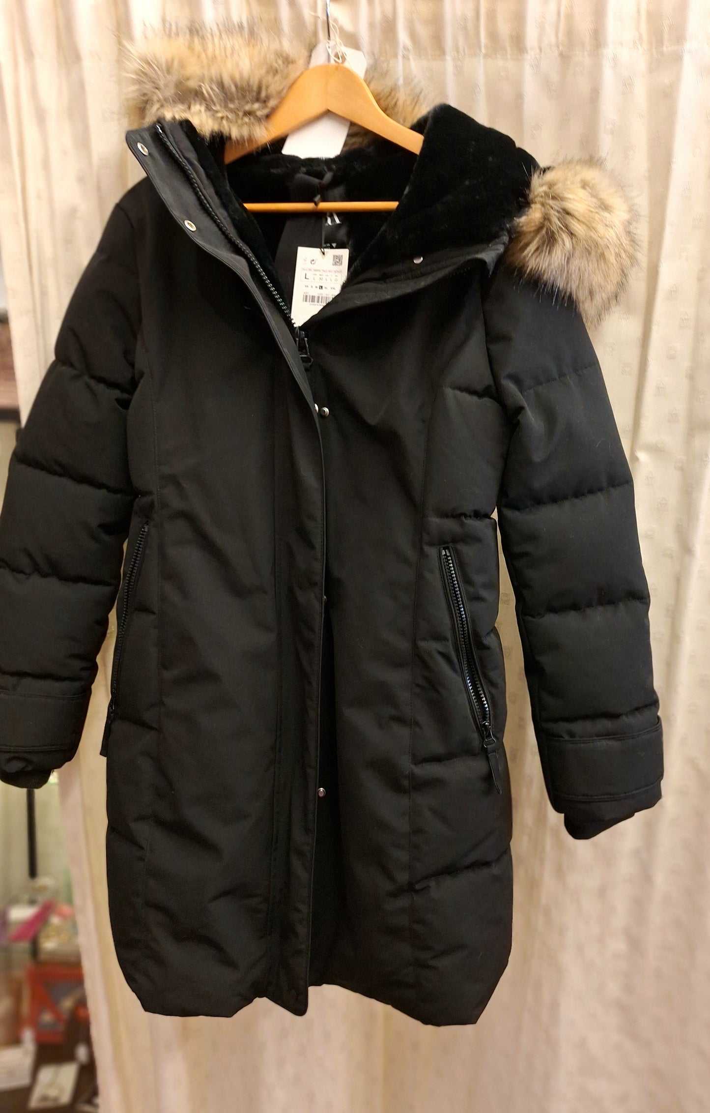 ZARA black parka style coat L