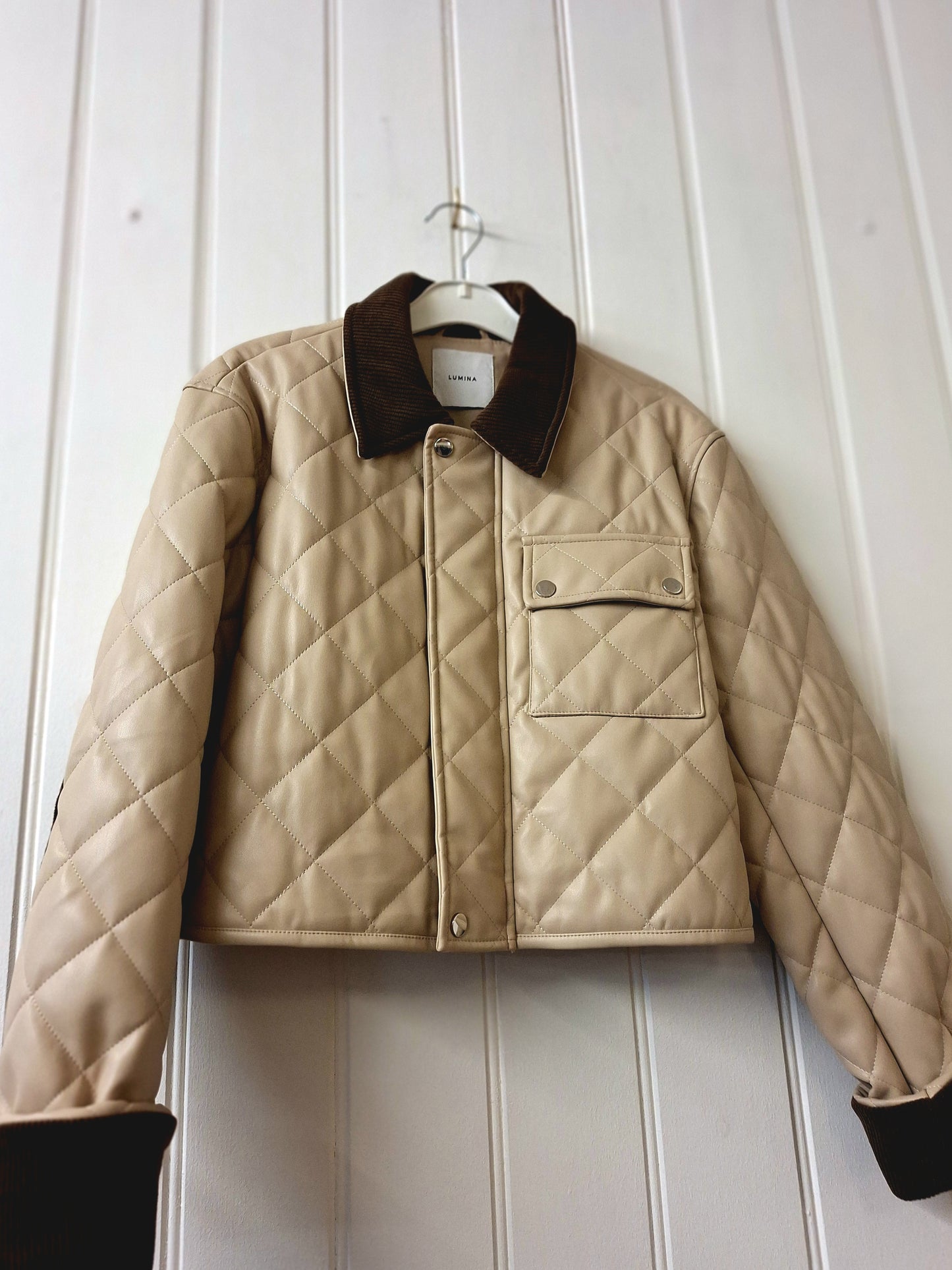 Lumina cream & brown cropped jacket M