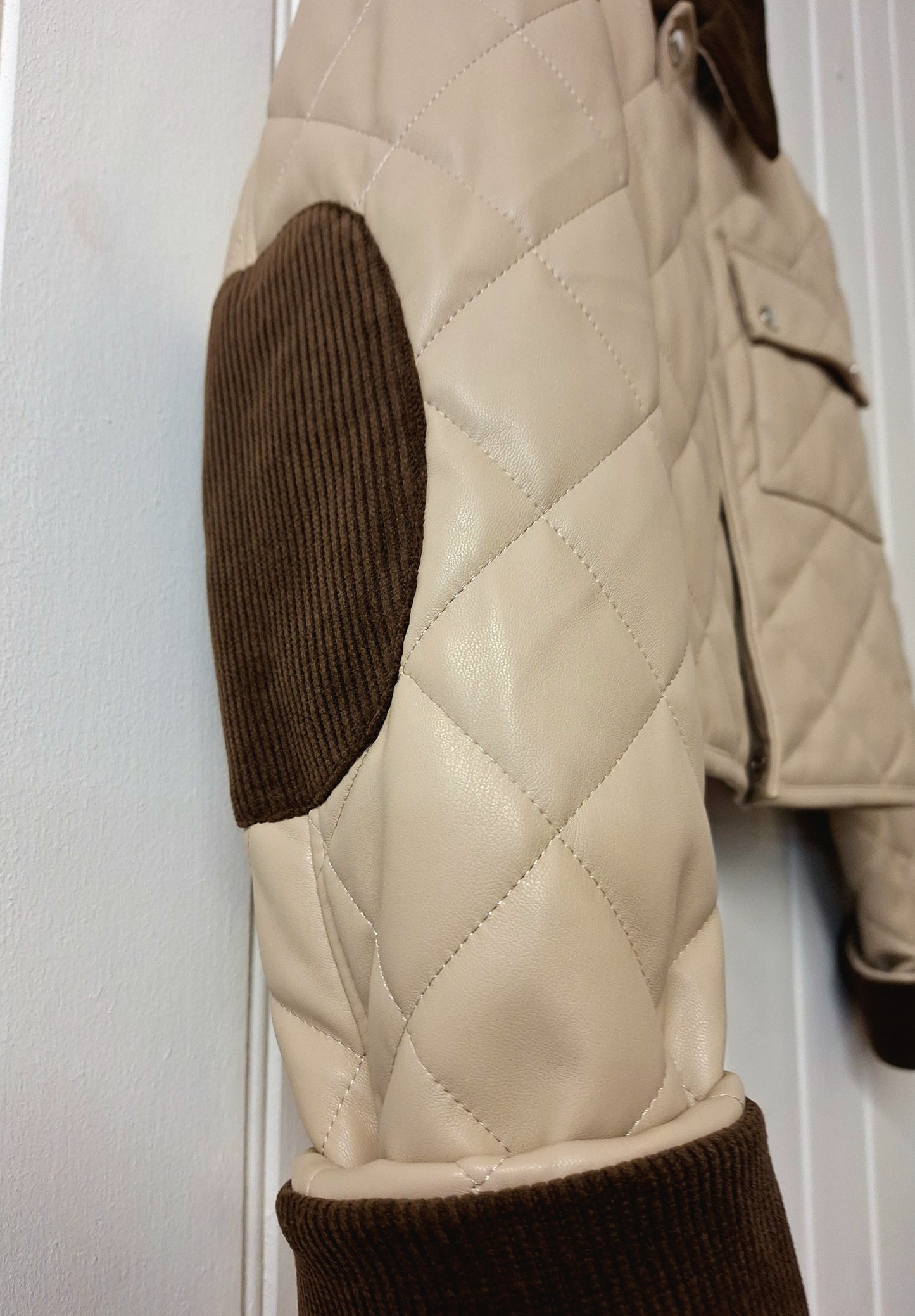 Lumina cream & brown cropped jacket M