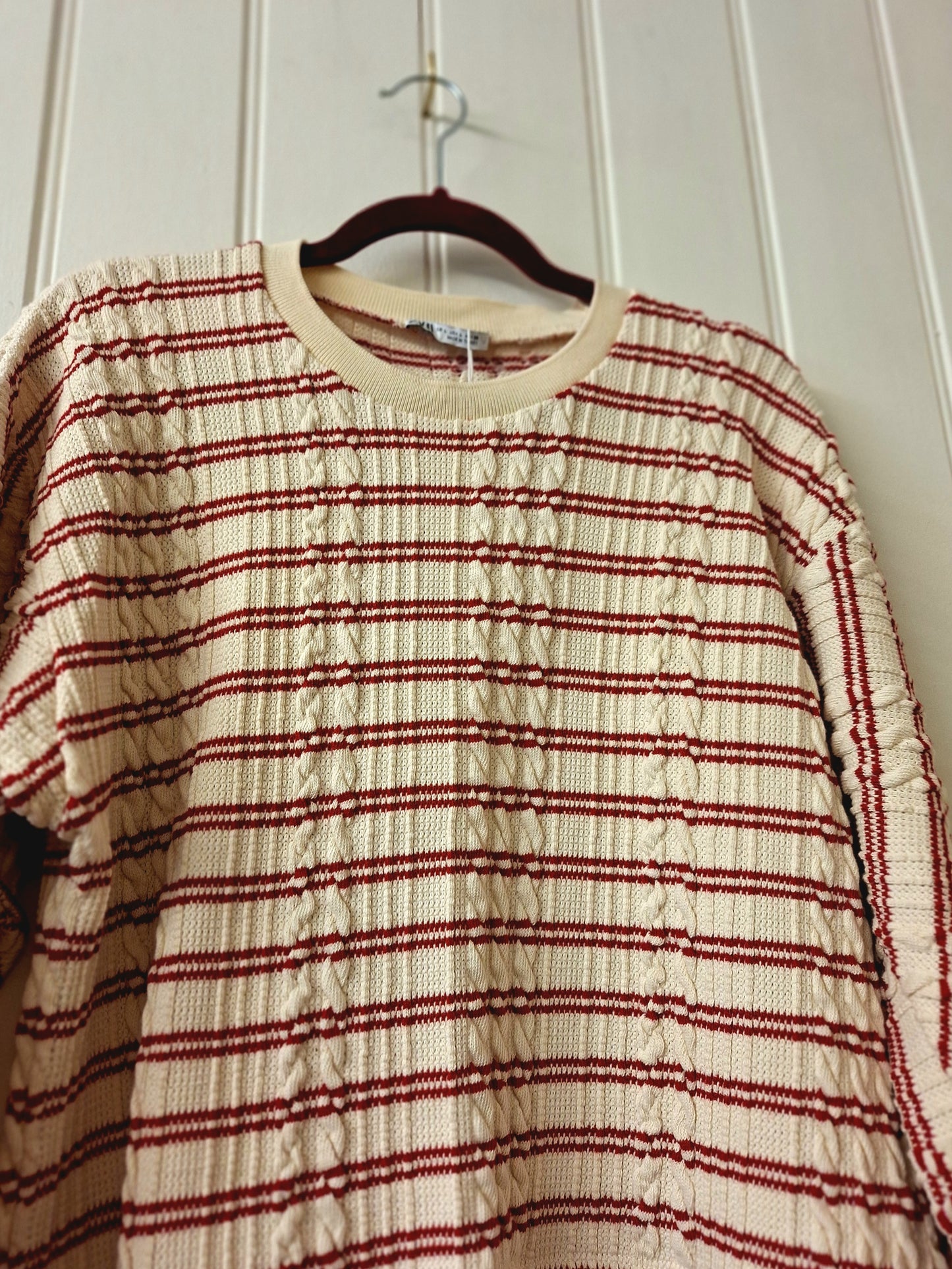 ZARA red and cream striped knit L