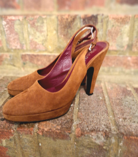 Prada brown suede sling back shoes 7