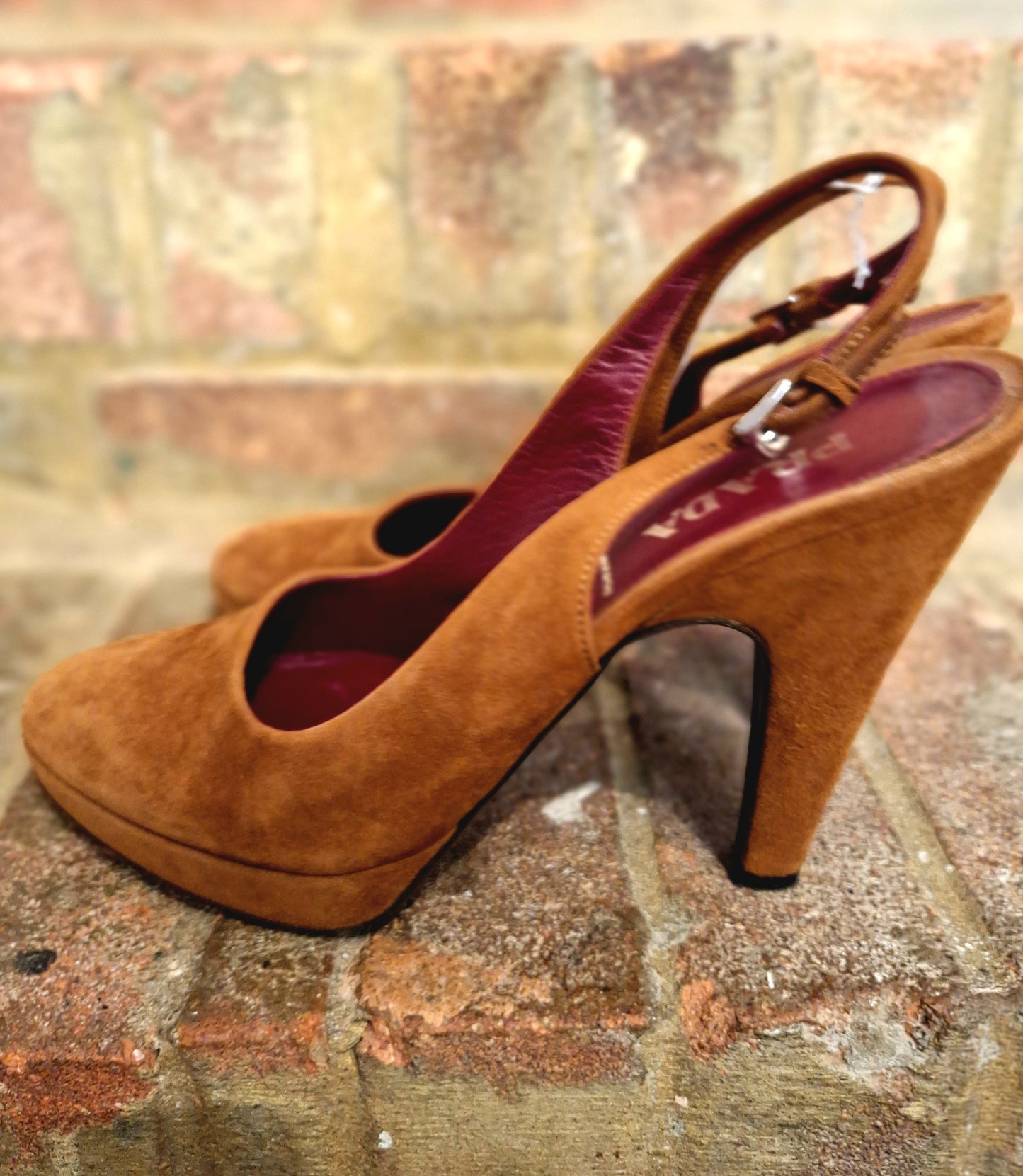 Prada brown suede sling back shoes 7