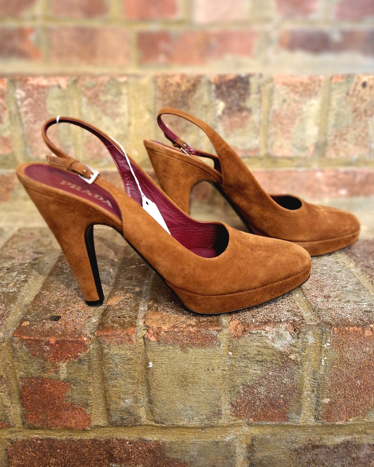 Prada brown suede sling back shoes 7