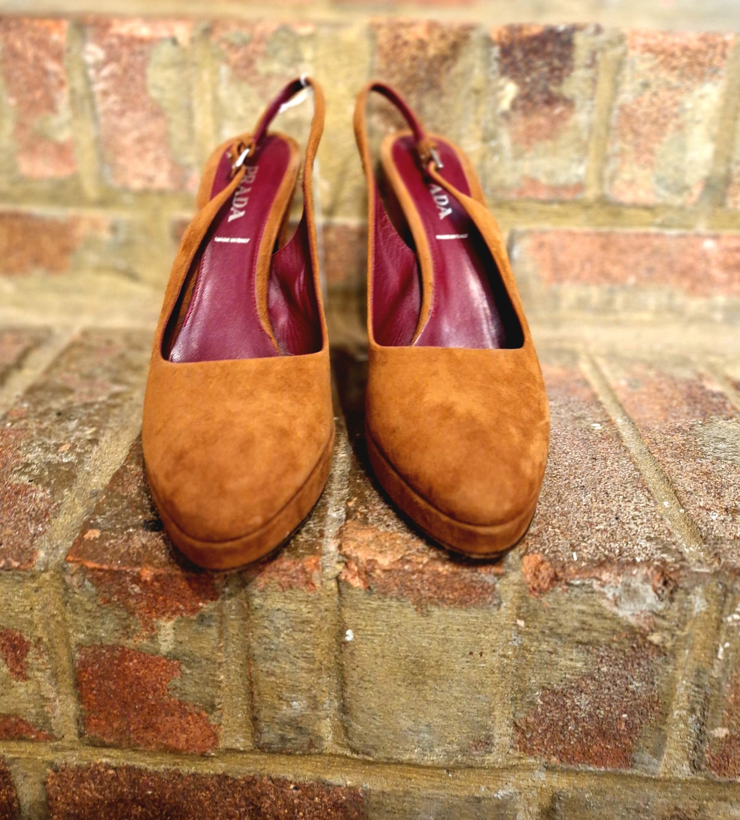 Prada brown suede sling back shoes 7