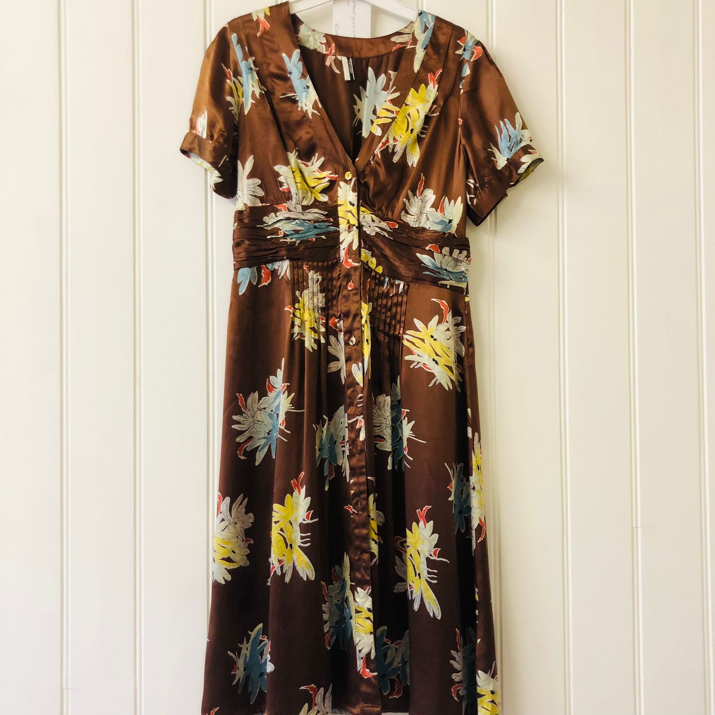 Topshop brown floral print dress 14