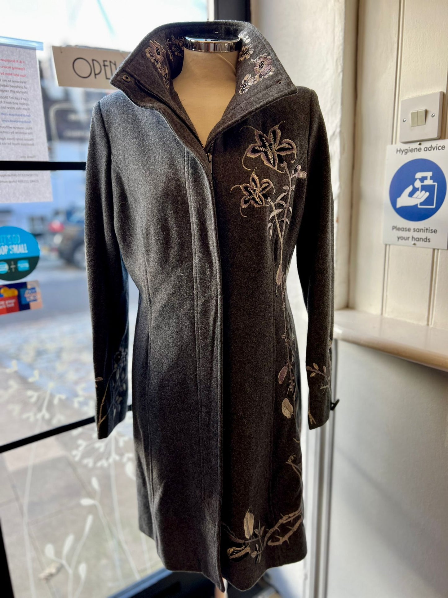 Edina Ronay grey embroidered coat 14